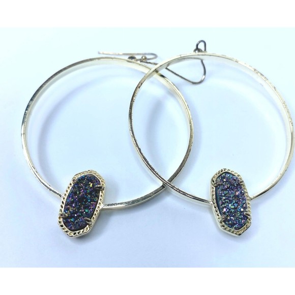 Kendra Scott Elora Gold Multi Drusy Hoop Earrings, Authentic - Picture 1 of 16